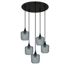 601 5 Pendant Cascade Chandelier-Glass-Bicycle Glass Co-Celestial-Slate Gray-Matte Black - 4ft Cord-Bicycle Glass Co