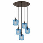601 5 Pendant Cascade Chandelier-Glass-Bicycle Glass Co-Celestial-Steel Blue-Antique Bronze - 4ft Cord-Bicycle Glass Co