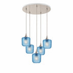 601 5 Pendant Cascade Chandelier-Glass-Bicycle Glass Co-Celestial-Steel Blue-Brushed Nickel - 4ft Cord-Bicycle Glass Co