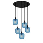 601 5 Pendant Cascade Chandelier-Glass-Bicycle Glass Co-Celestial-Steel Blue-Matte Black - 4ft Cord-Bicycle Glass Co