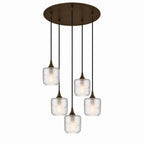 601 5 Pendant Cascade Chandelier-Glass-Bicycle Glass Co-Glacial-Eco Clear-Antique Bronze - 4ft Cord-Bicycle Glass Co
