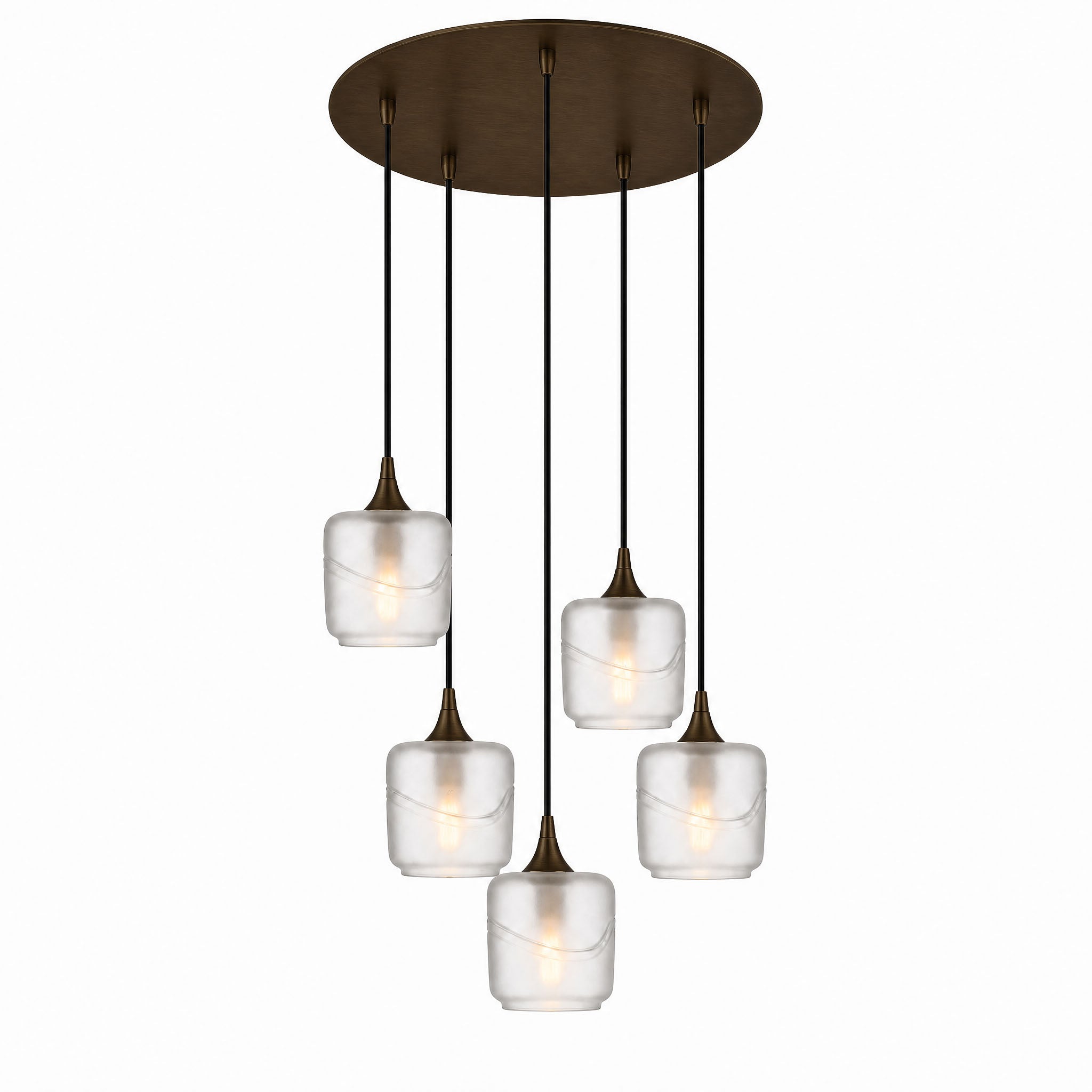 601 5 Pendant Cascade Chandelier-Glass-Bicycle Glass Co-Glacial-Eco Clear-Antique Bronze - 4ft Cord-Bicycle Glass Co