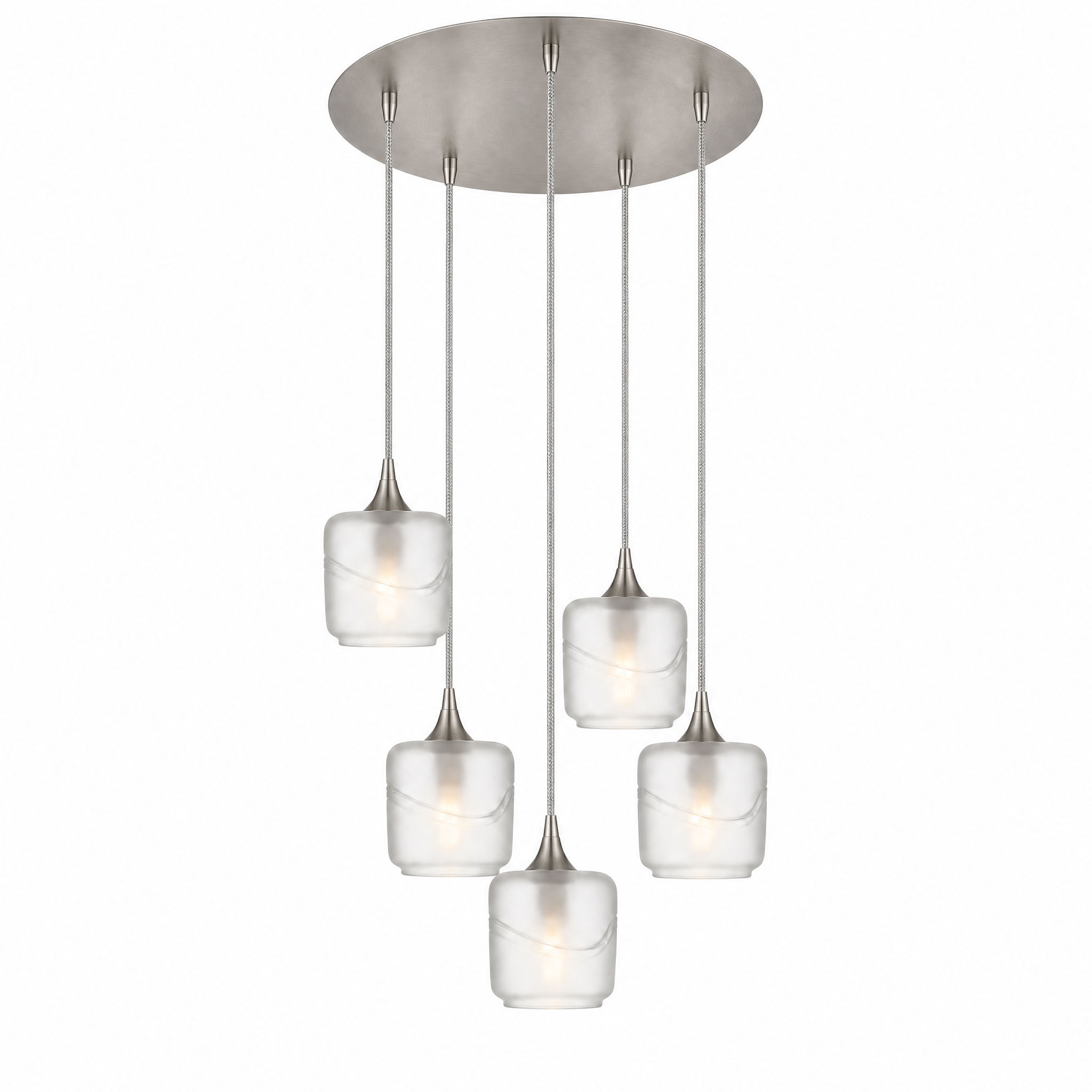 601 5 Pendant Cascade Chandelier-Glass-Bicycle Glass Co-Glacial-Eco Clear-Brushed Nickel - 4ft Cord-Bicycle Glass Co
