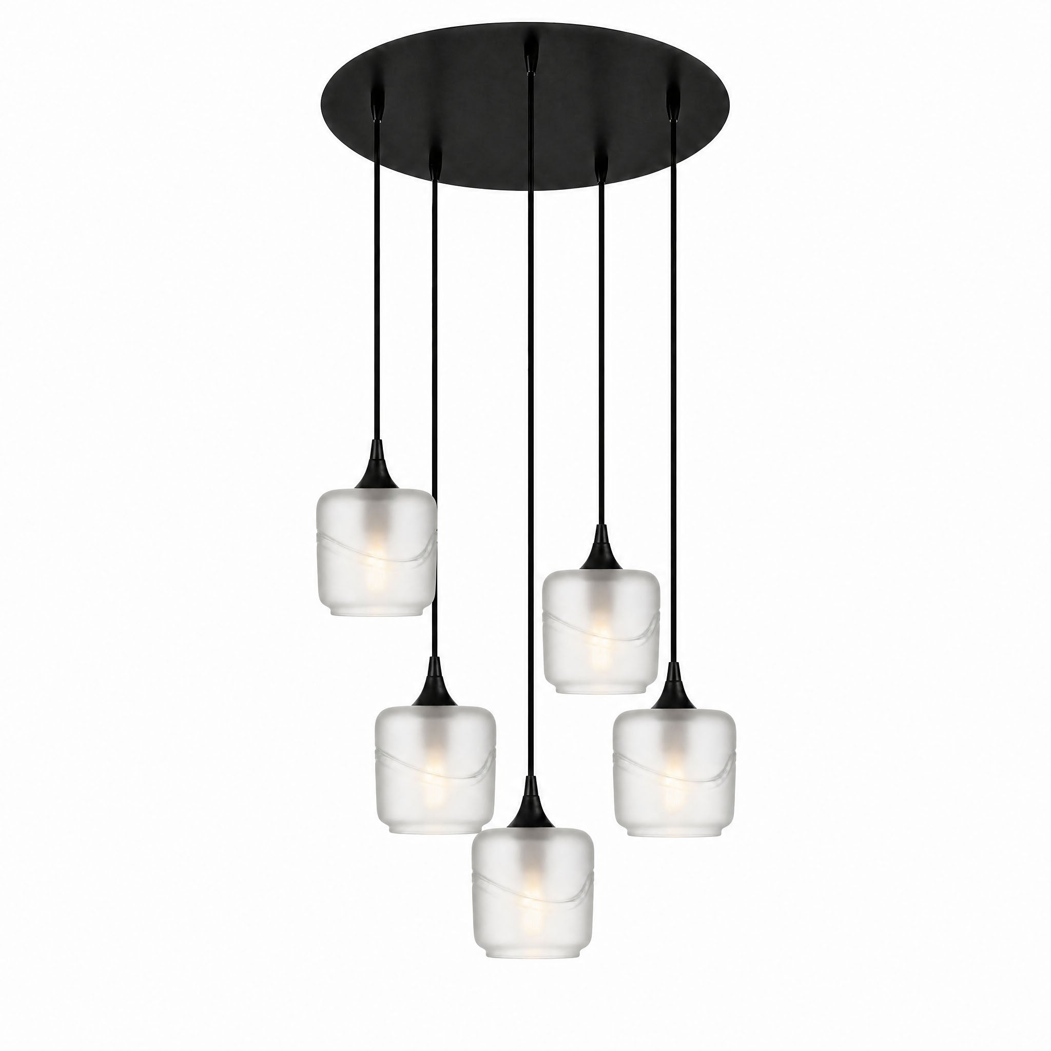 601 5 Pendant Cascade Chandelier-Glass-Bicycle Glass Co-Glacial-Eco Clear-Matte Black - 4ft Cord-Bicycle Glass Co