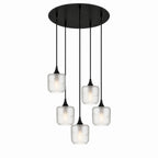 601 5 Pendant Cascade Chandelier-Glass-Bicycle Glass Co-Glacial-Eco Clear-Matte Black - 4ft Cord-Bicycle Glass Co