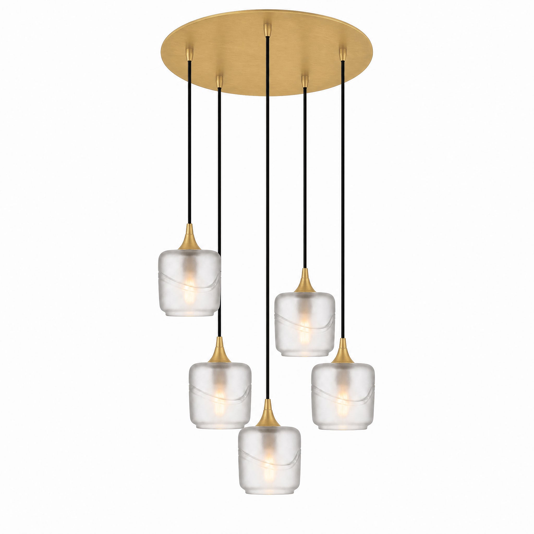 601 5 Pendant Cascade Chandelier-Glass-Bicycle Glass Co-Glacial-Eco Clear-Polished Brass - 4ft Cord-Bicycle Glass Co