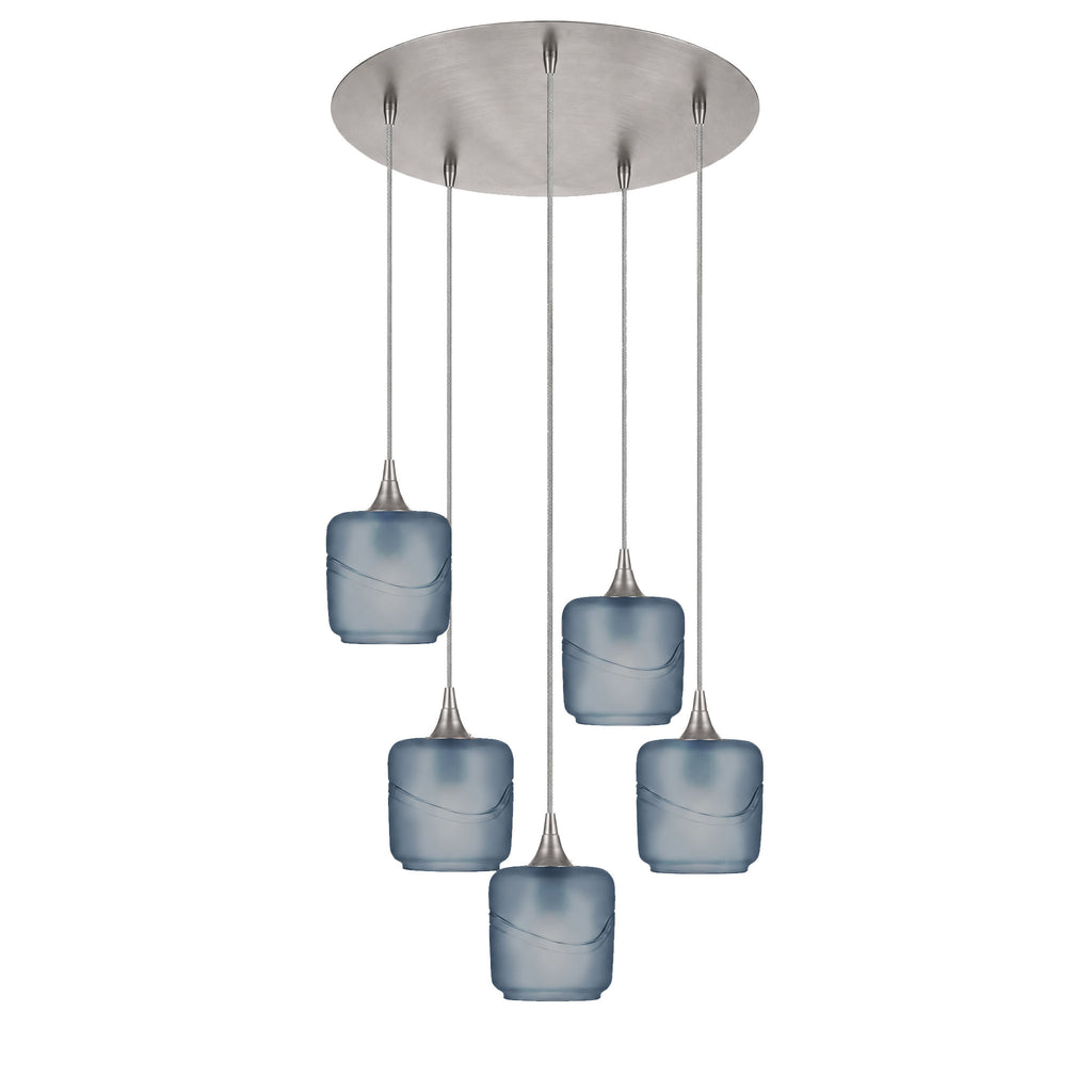 601 5 Pendant Cascade Chandelier-Glass-Bicycle Glass Co-Glacial-Slate Gray-Brushed Nickel - 4ft Cord-Bicycle Glass Co