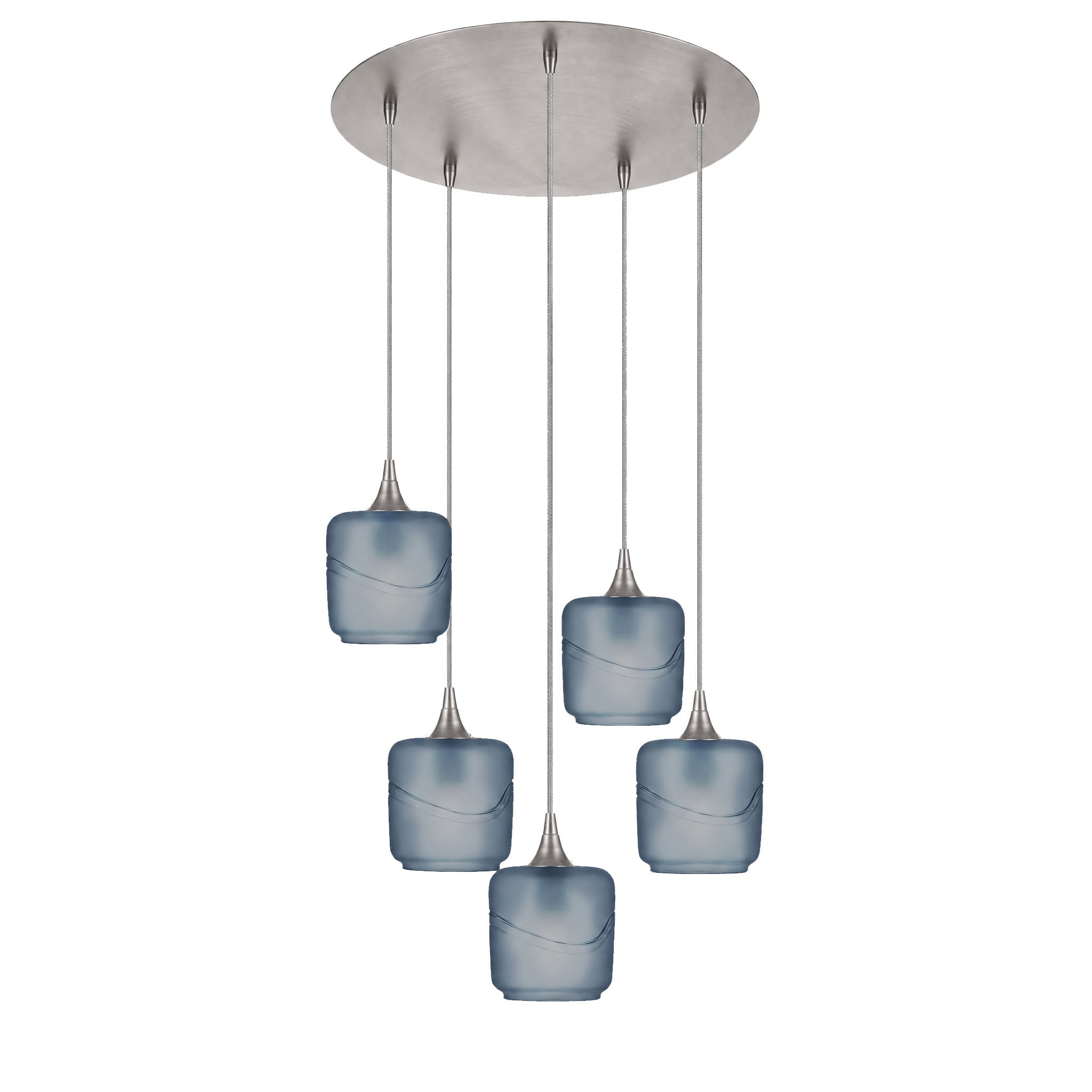 601 5 Pendant Cascade Chandelier-Glass-Bicycle Glass Co-Glacial-Slate Gray-Brushed Nickel - 4ft Cord-Bicycle Glass Co