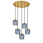 601 5 Pendant Cascade Chandelier-Glass-Bicycle Glass Co-Glacial-Slate Gray-Polished Brass - 4ft Cord-Bicycle Glass Co