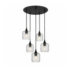 601 5 Pendant Cascade Chandelier-Glass-Bicycle Glass Co-Lunar-Eco Clear-Matte Black - 4ft Cord-Bicycle Glass Co
