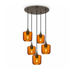 601 5 Pendant Cascade Chandelier-Glass-Bicycle Glass Co-Lunar-Golden Amber-Antique Bronze - 4ft Cord-Bicycle Glass Co