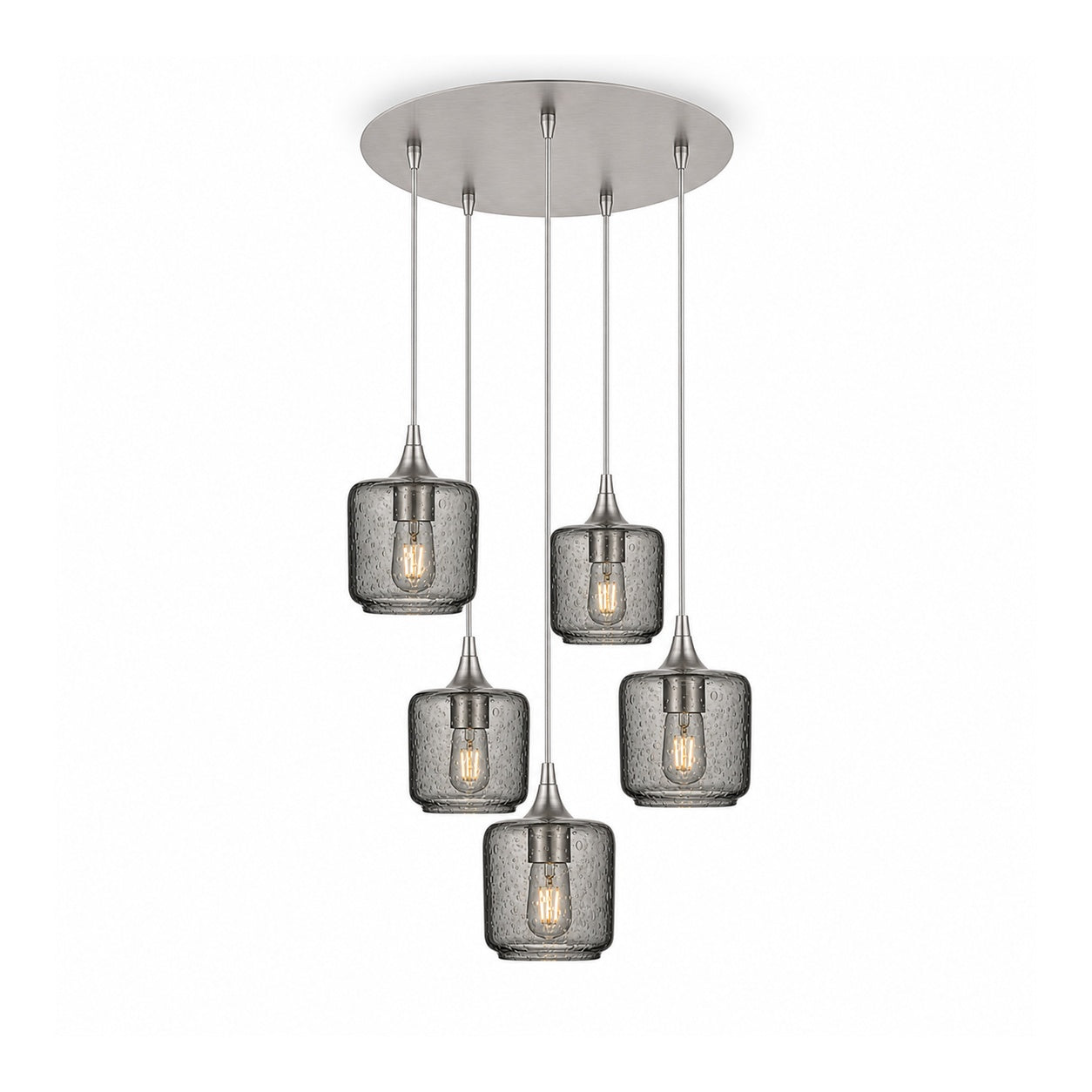 601 5 Pendant Cascade Chandelier-Glass-Bicycle Glass Co-Lunar-Slate Gray-Brushed Nickel - 4ft Cord-Bicycle Glass Co