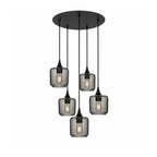 601 5 Pendant Cascade Chandelier-Glass-Bicycle Glass Co-Lunar-Slate Gray-Matte Black - 4ft Cord-Bicycle Glass Co