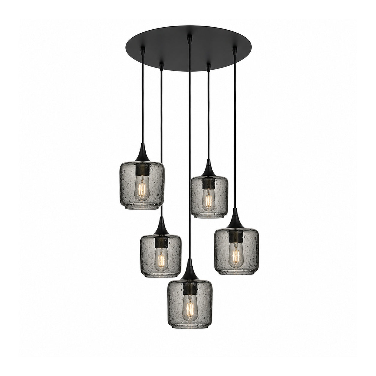 601 5 Pendant Cascade Chandelier-Glass-Bicycle Glass Co-Lunar-Slate Gray-Matte Black - 4ft Cord-Bicycle Glass Co