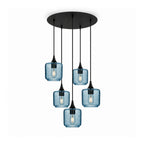 601 5 Pendant Cascade Chandelier-Glass-Bicycle Glass Co-Lunar-Steel Blue-Matte Black - 4ft Cord-Bicycle Glass Co