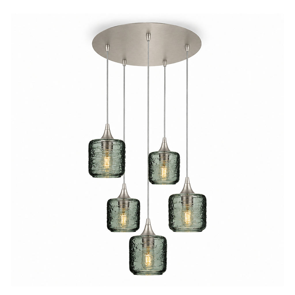 601 5 Pendant Cascade Chandelier-Glass-Bicycle Glass Co-Spun-Slate Gray-Brushed Nickel - 4ft Cord-Bicycle Glass Co