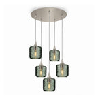 601 5 Pendant Cascade Chandelier-Glass-Bicycle Glass Co-Spun-Slate Gray-Brushed Nickel - 4ft Cord-Bicycle Glass Co