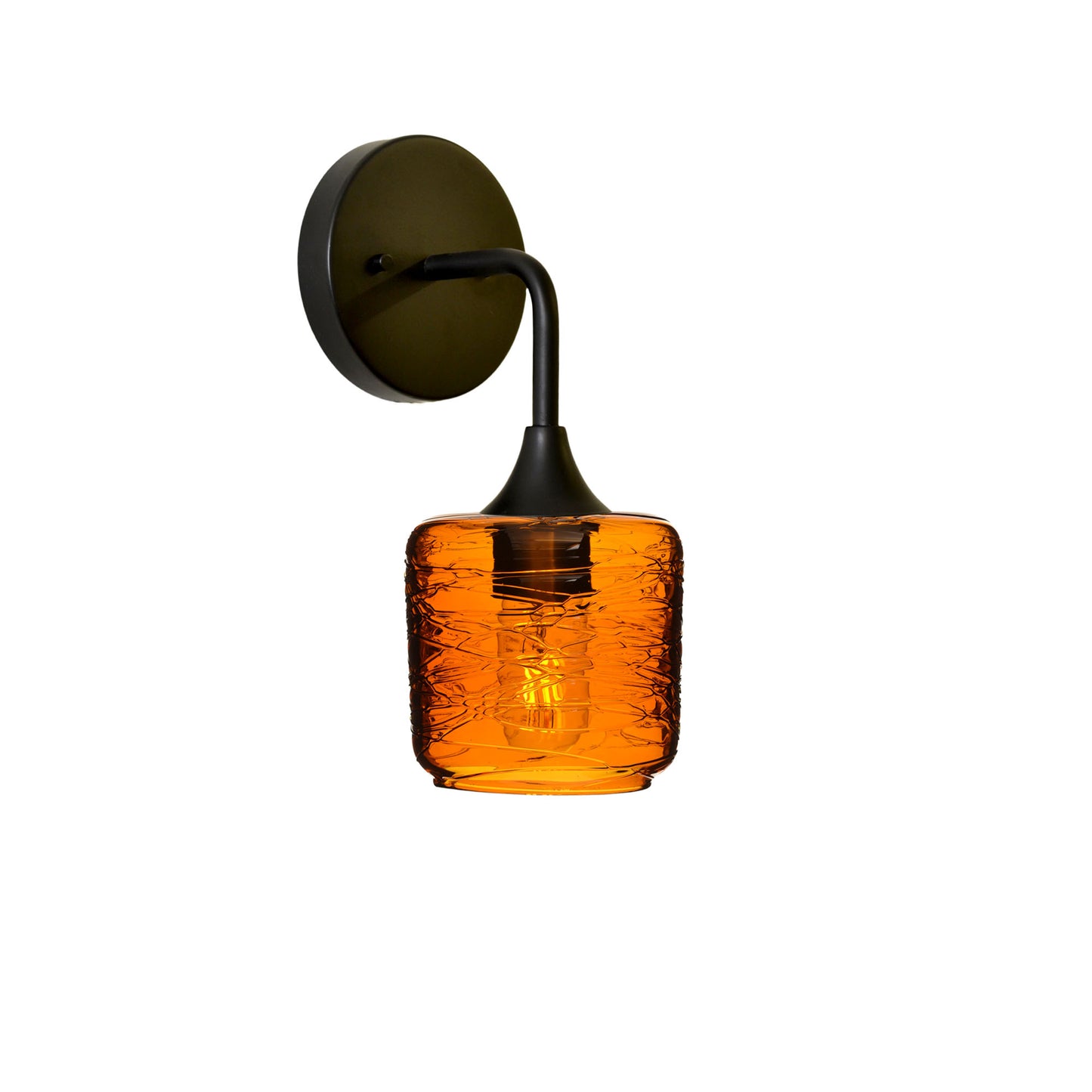 601 Interior Wall Sconce-Glass-Bicycle Glass Co-Spun-Golden Amber-Matte Black-Bicycle Glass Co