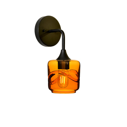 601 Interior Wall Sconce-Glass-Bicycle Glass Co-Swell-Golden Amber-Matte Black-Bicycle Glass Co