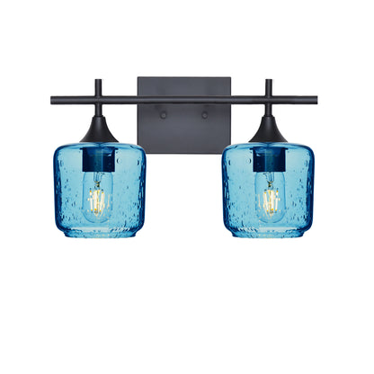 601 Lunar: 2 Light Wall Vanity-Glass-Bicycle Glass Co - Hotshop-Steel Blue-Matte Black-Bicycle Glass Co