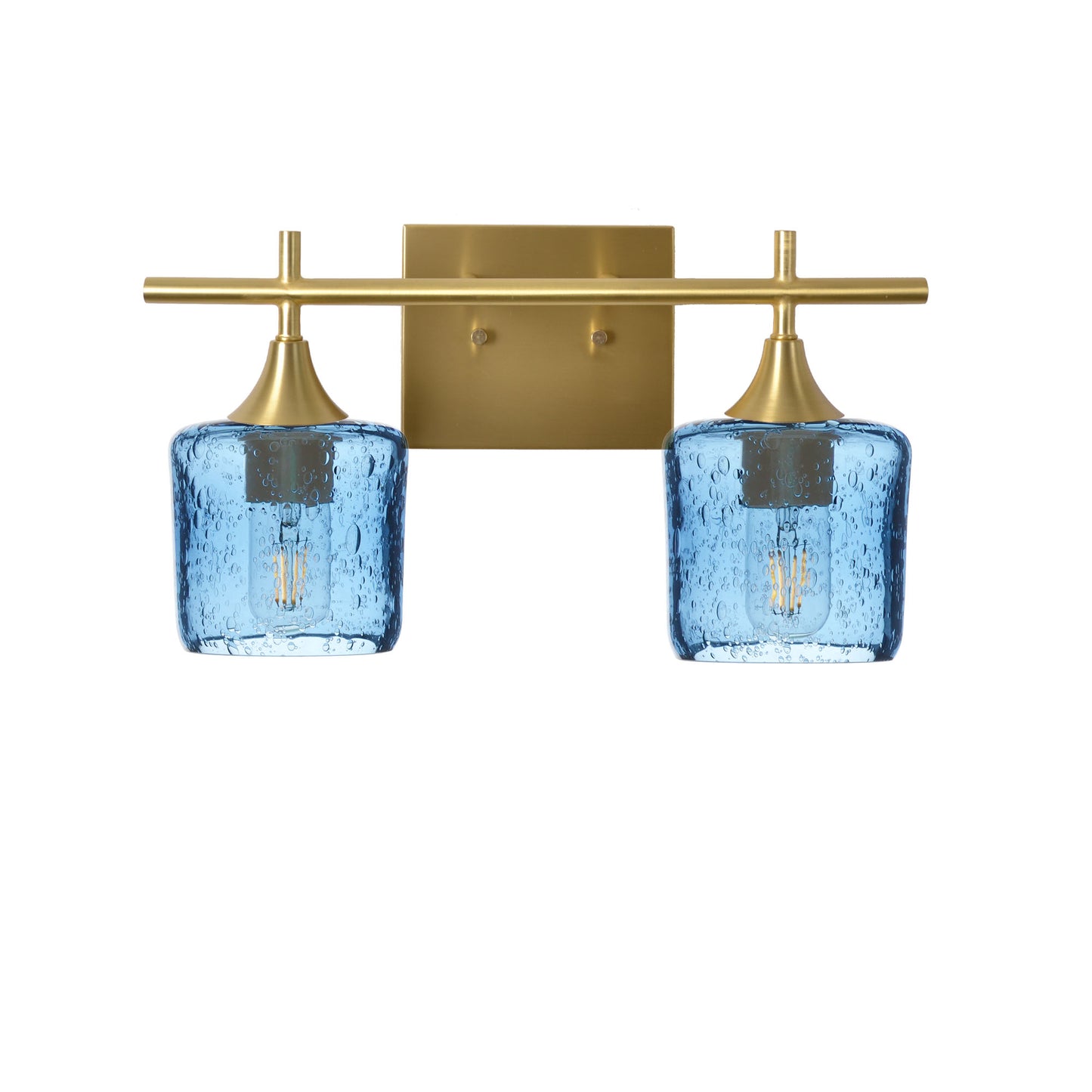 601 Lunar: 2 Light Wall Vanity-Glass-Bicycle Glass Co - Hotshop-Steel Blue-Polished Brass-Bicycle Glass Co