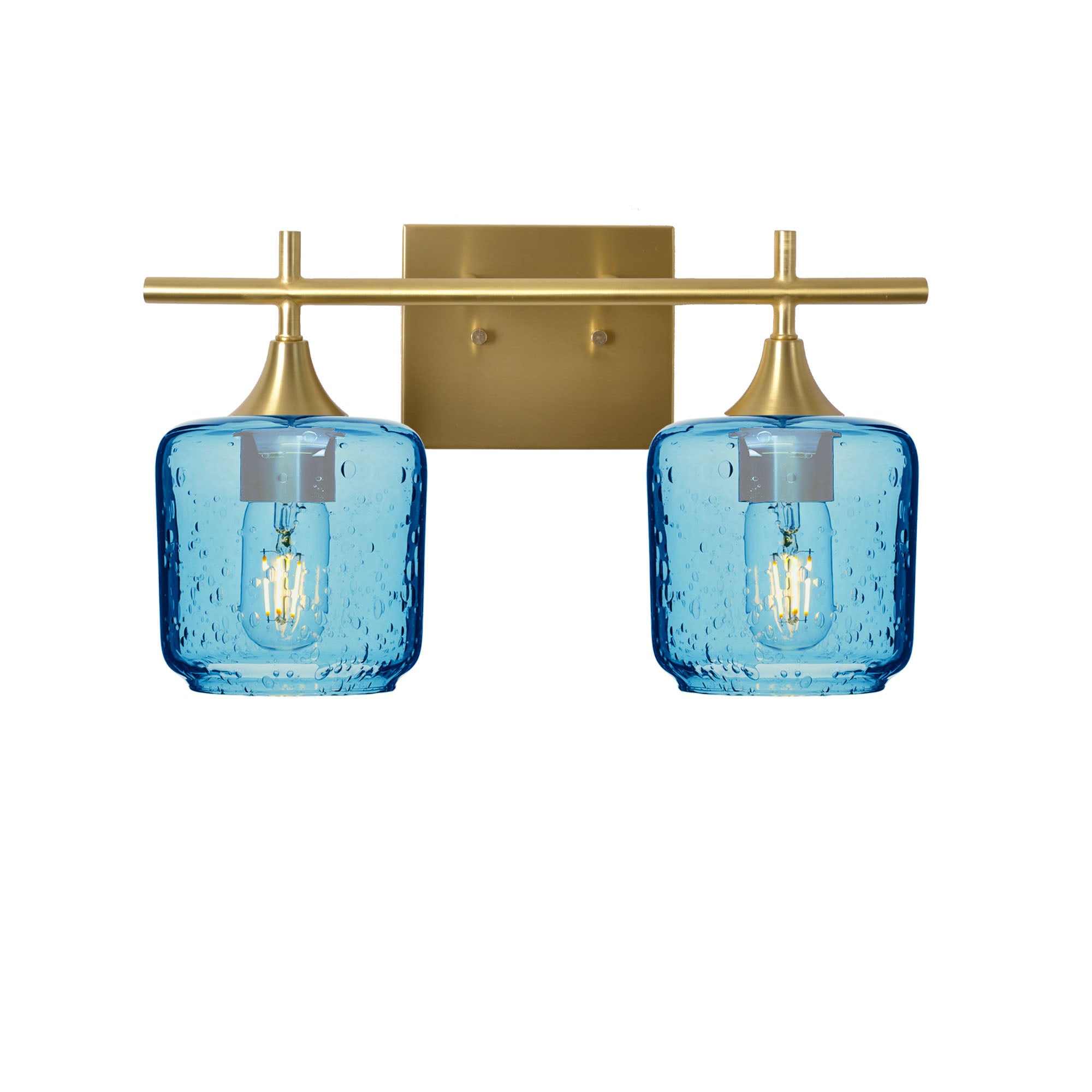 601 Lunar: 2 Light Wall Vanity-Glass-Bicycle Glass Co - Hotshop-Steel Blue-Polished Brass-Bicycle Glass Co