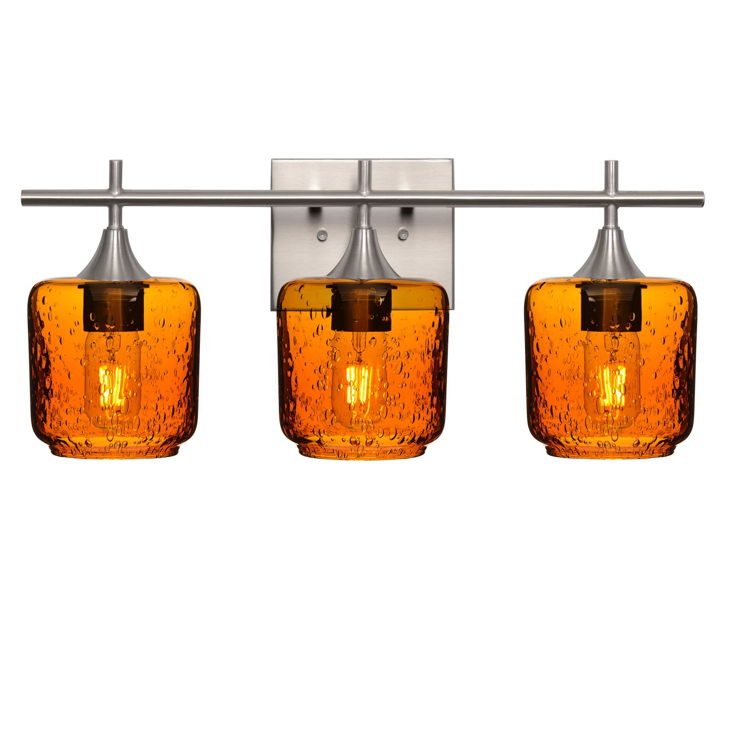 601 Lunar: 3 Light Wall Vanity-Glass-Bicycle Glass Co - Hotshop-Golden Amber-Brushed Nickel-Bicycle Glass Co