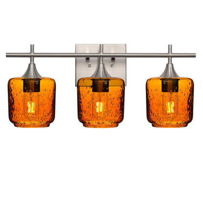 601 Lunar: 3 Light Wall Vanity-Glass-Bicycle Glass Co - Hotshop-Golden Amber-Brushed Nickel-Bicycle Glass Co