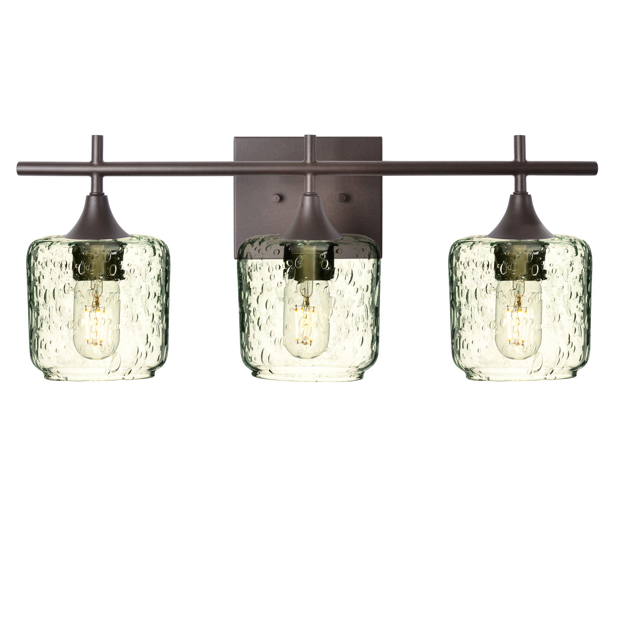 601 Lunar: 3 Light Wall Vanity-Glass-Bicycle Glass Co - Hotshop-Eco Clear-Antique Bronze-Bicycle Glass Co