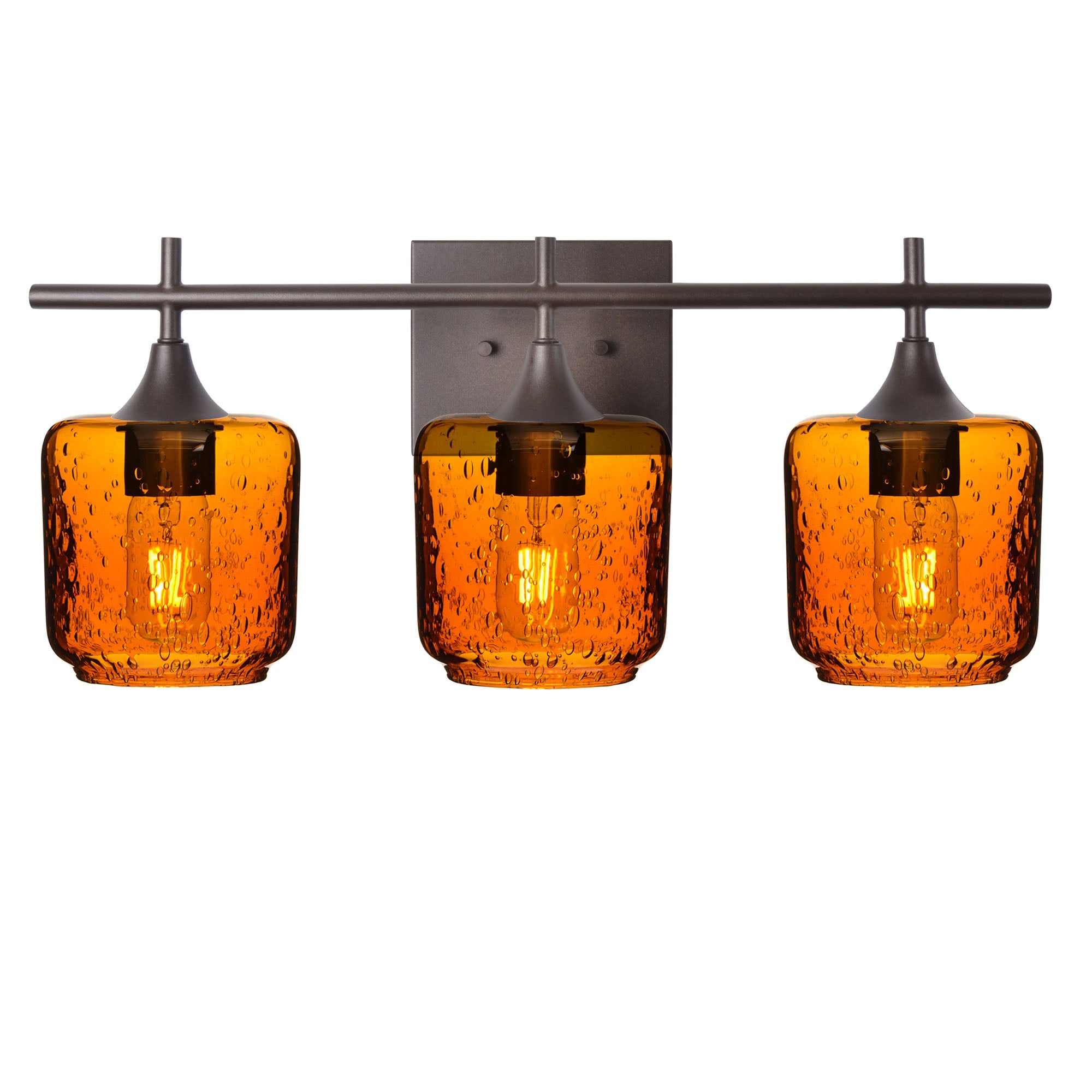 601 Lunar: 3 Light Wall Vanity-Glass-Bicycle Glass Co - Hotshop-Golden Amber-Antique Bronze-Bicycle Glass Co