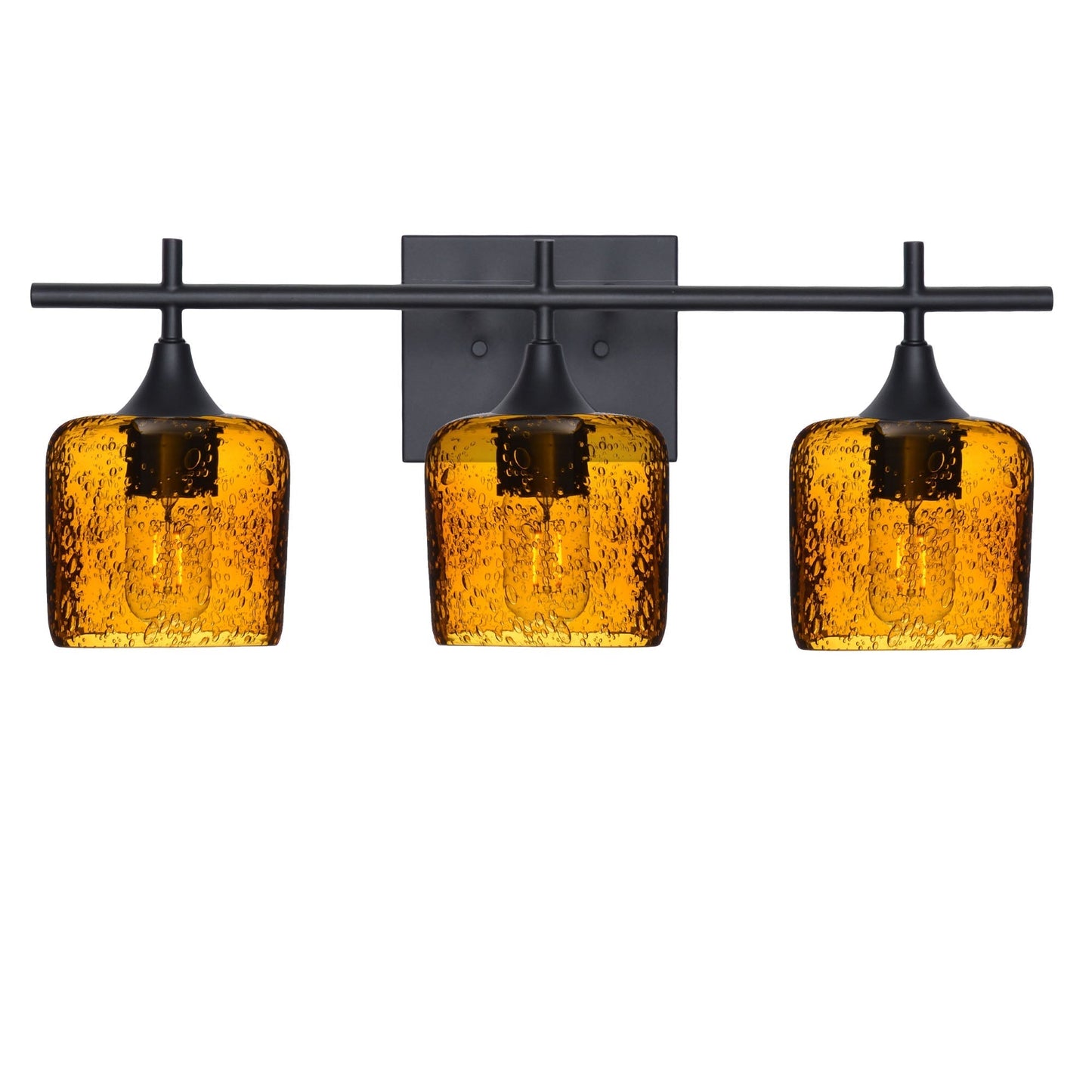 601 Lunar: 3 Light Wall Vanity-Glass-Bicycle Glass Co - Hotshop-Golden Amber-Matte Black-Bicycle Glass Co