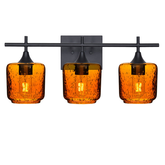 601 Lunar: 3 Light Wall Vanity-Glass-Bicycle Glass Co - Hotshop-Golden Amber-Matte Black-Bicycle Glass Co