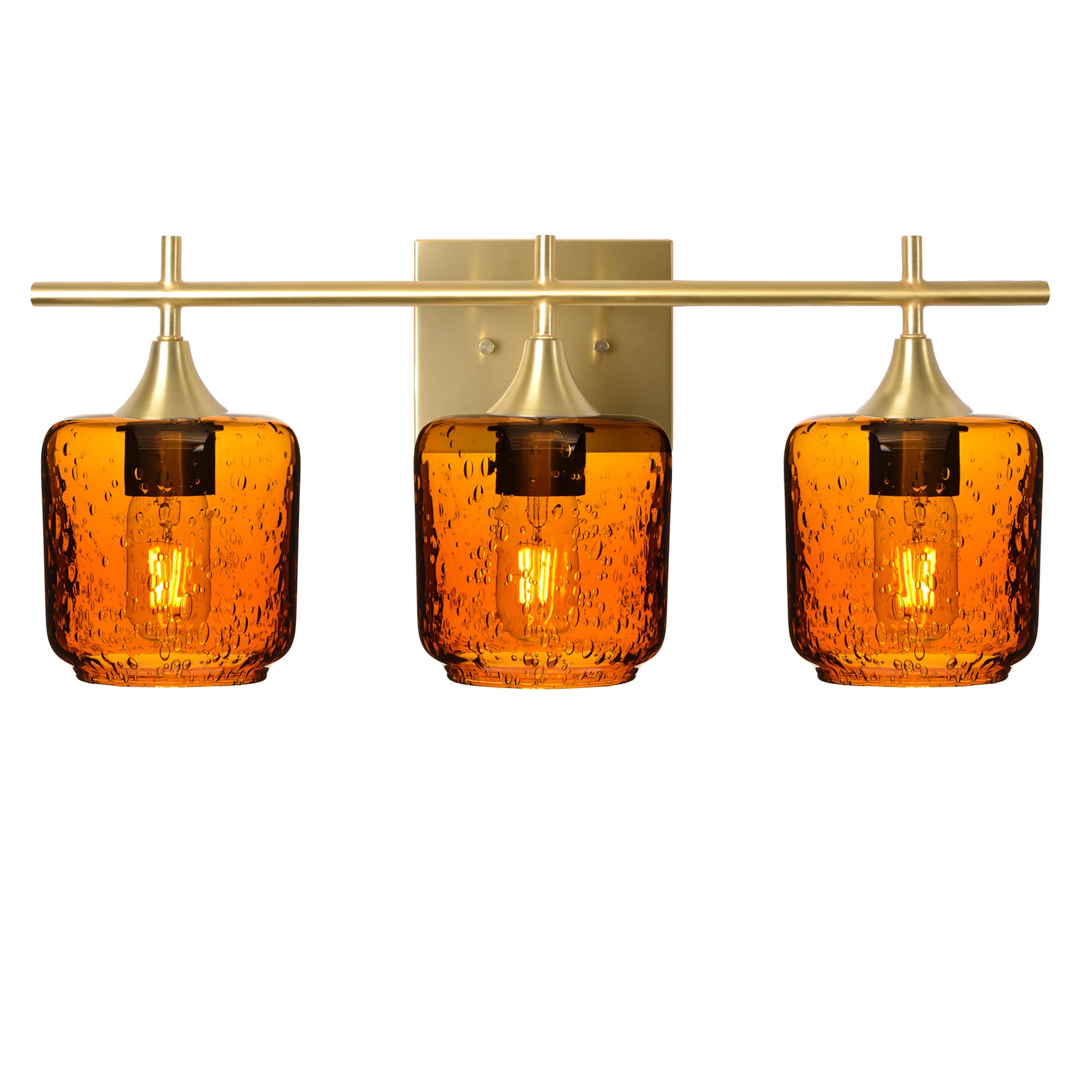 601 Lunar: 3 Light Wall Vanity-Glass-Bicycle Glass Co - Hotshop-Golden Amber-Polished Brass-Bicycle Glass Co