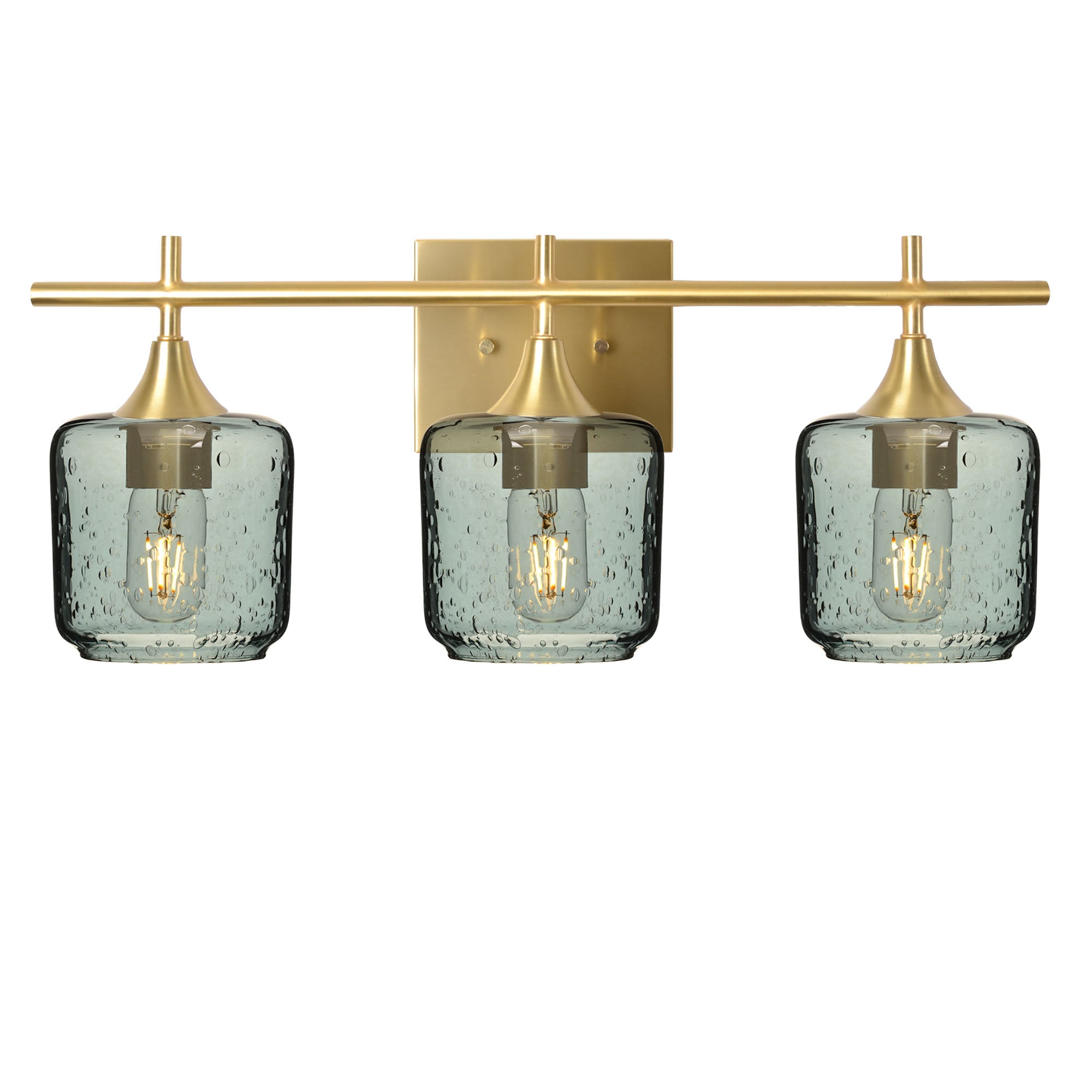 601 Lunar: 3 Light Wall Vanity-Glass-Bicycle Glass Co - Hotshop-Slate Gray-Polished Brass-Bicycle Glass Co