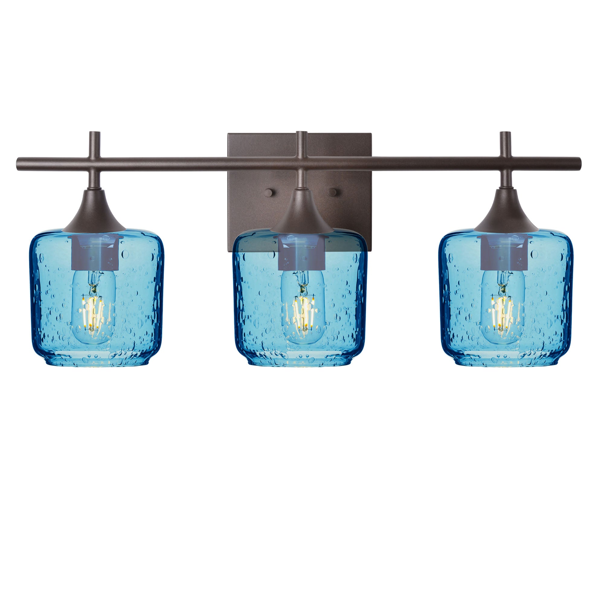 601 Lunar: 3 Light Wall Vanity-Glass-Bicycle Glass Co - Hotshop-Steel Blue-Antique Bronze-Bicycle Glass Co