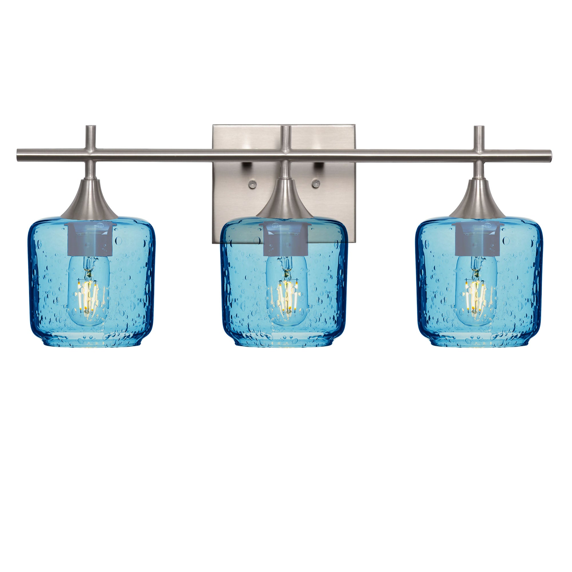 601 Lunar: 3 Light Wall Vanity-Glass-Bicycle Glass Co - Hotshop-Steel Blue-Brushed Nickel-Bicycle Glass Co