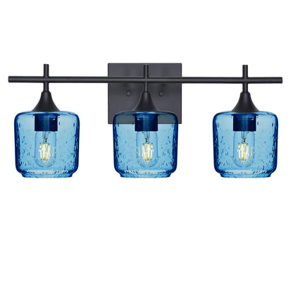 601 Lunar: 3 Light Wall Vanity-Glass-Bicycle Glass Co - Hotshop-Steel Blue-Matte Black-Bicycle Glass Co