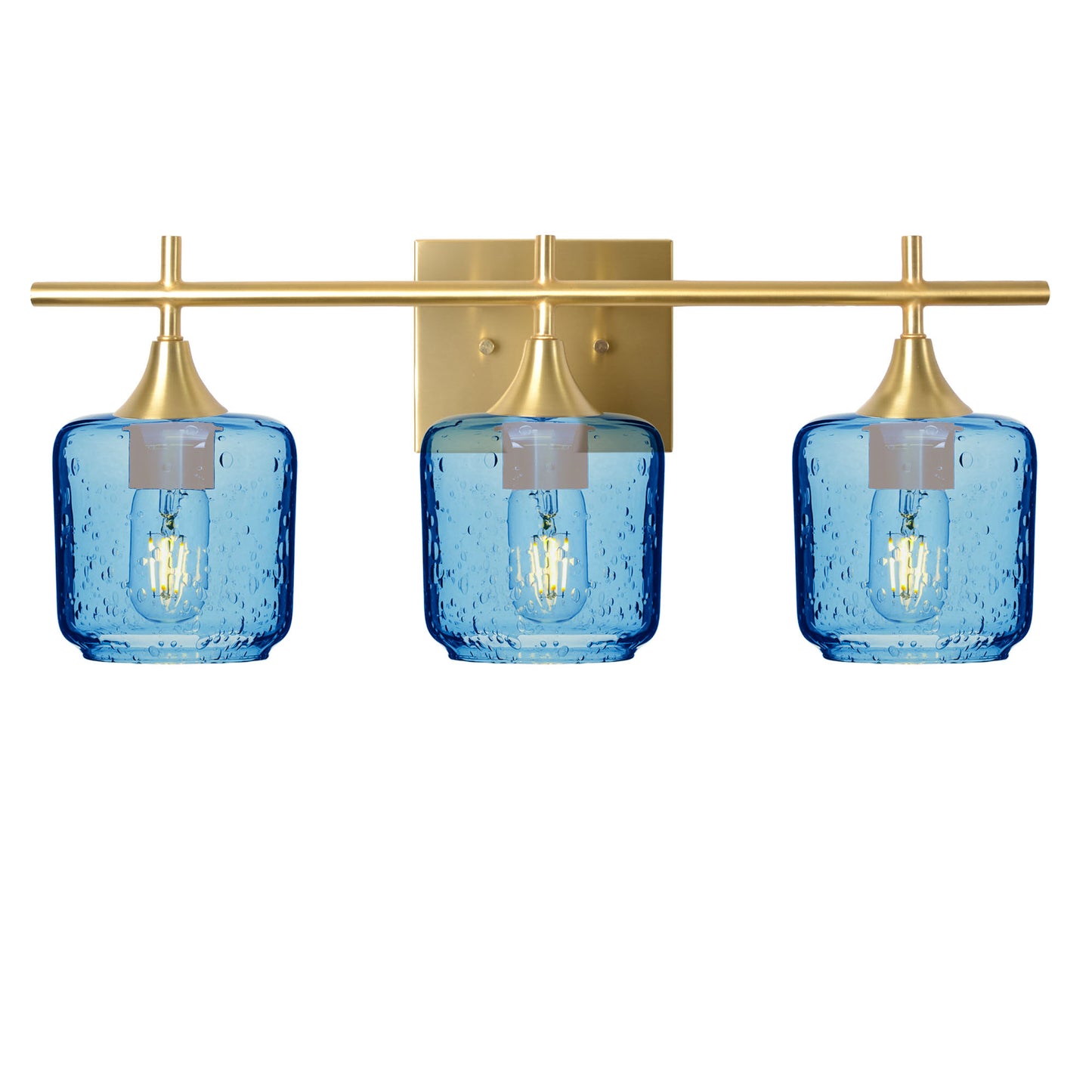 601 Lunar: 3 Light Wall Vanity-Glass-Bicycle Glass Co - Hotshop-Steel Blue-Polished Brass-Bicycle Glass Co