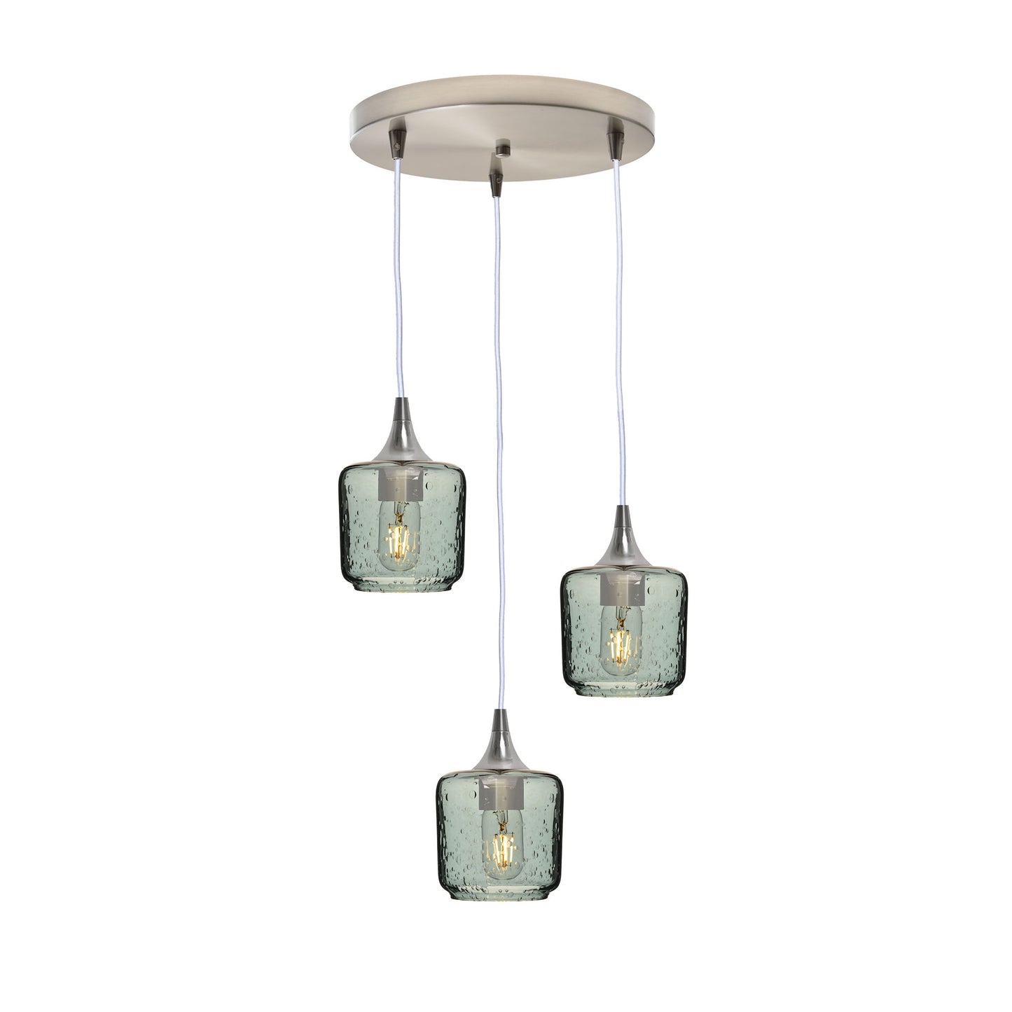 601 Lunar: 3 Pendant Cascade Chandelier-Glass-Bicycle Glass Co - Hotshop-Slate Gray-Brushed Nickel-Bicycle Glass Co