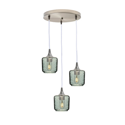 601 Lunar: 3 Pendant Cascade Chandelier-Glass-Bicycle Glass Co - Hotshop-Slate Gray-Brushed Nickel-Bicycle Glass Co