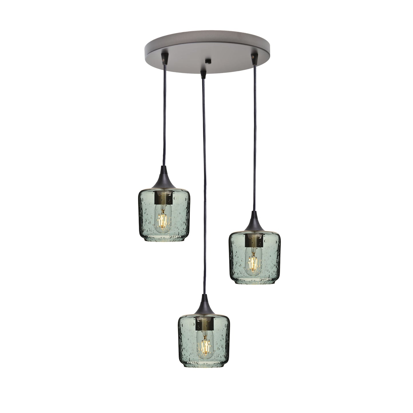 601 Lunar: 3 Pendant Cascade Chandelier-Glass-Bicycle Glass Co - Hotshop-Slate Gray-Antique Bronze-Bicycle Glass Co