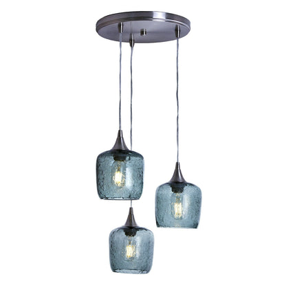 601 Lunar: 3 Pendant Cascade Chandelier-Glass-Bicycle Glass Co.-Slate Gray-Bicycle Glass Co