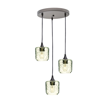 601 Lunar: 3 Pendant Cascade Chandelier-Glass-Bicycle Glass Co - Hotshop-Eco Clear-Antique Bronze-Bicycle Glass Co