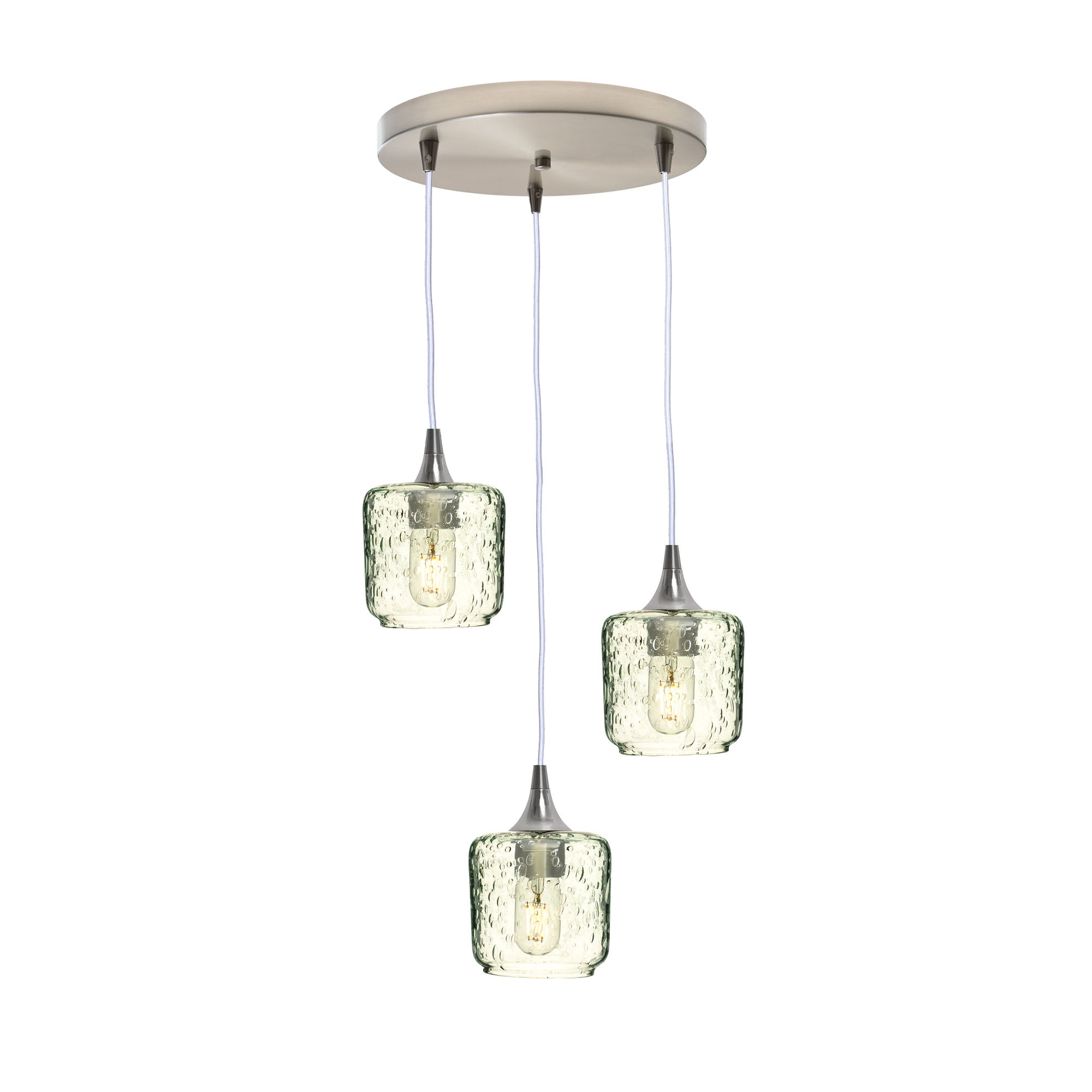 601 Lunar: 3 Pendant Cascade Chandelier-Glass-Bicycle Glass Co - Hotshop-Eco Clear-Brushed Nickel-Bicycle Glass Co
