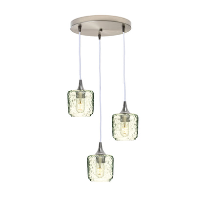601 Lunar: 3 Pendant Cascade Chandelier-Glass-Bicycle Glass Co - Hotshop-Eco Clear-Brushed Nickel-Bicycle Glass Co