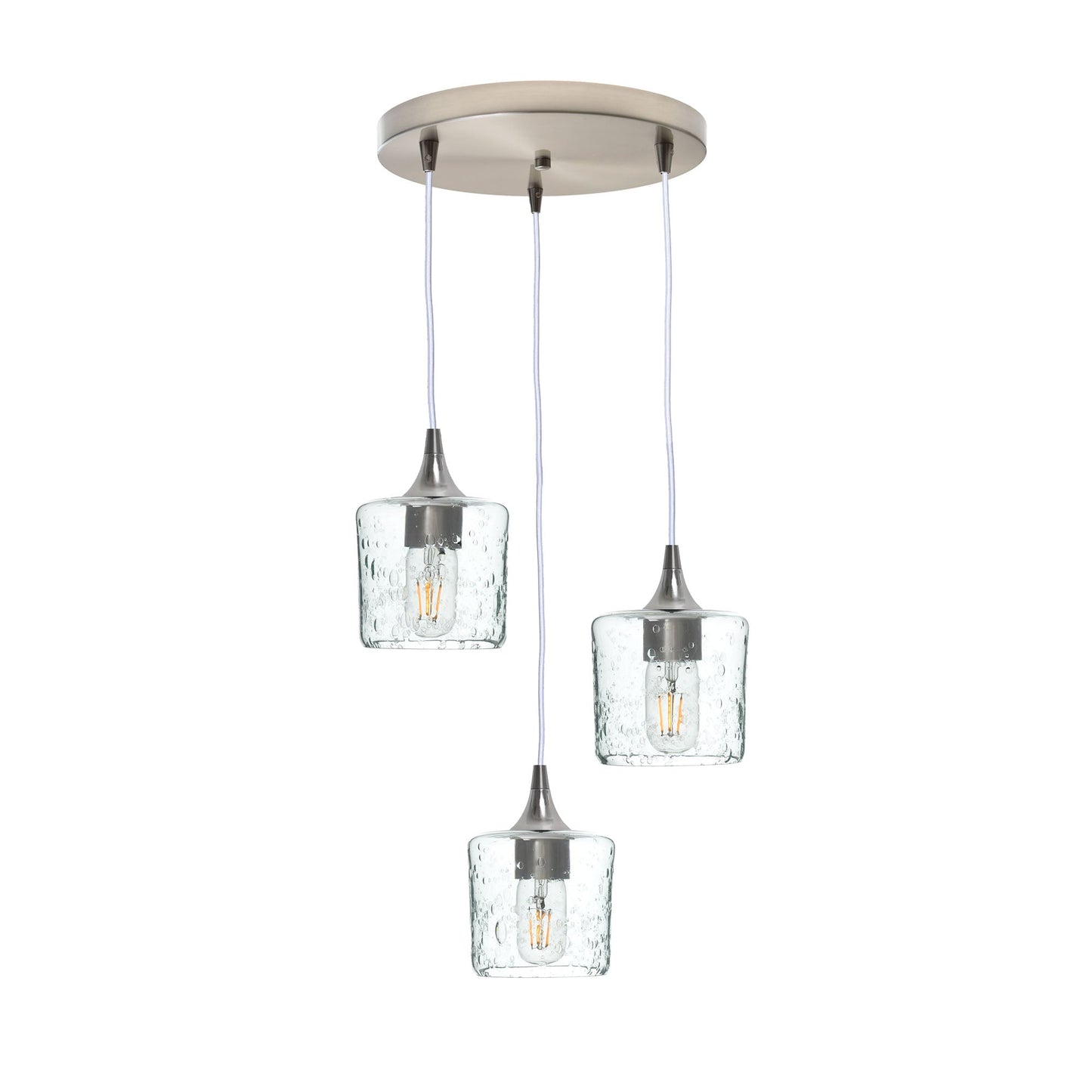 601 Lunar: 3 Pendant Cascade Chandelier-Glass-Bicycle Glass Co - Hotshop-Eco Clear-Brushed Nickel-Bicycle Glass Co