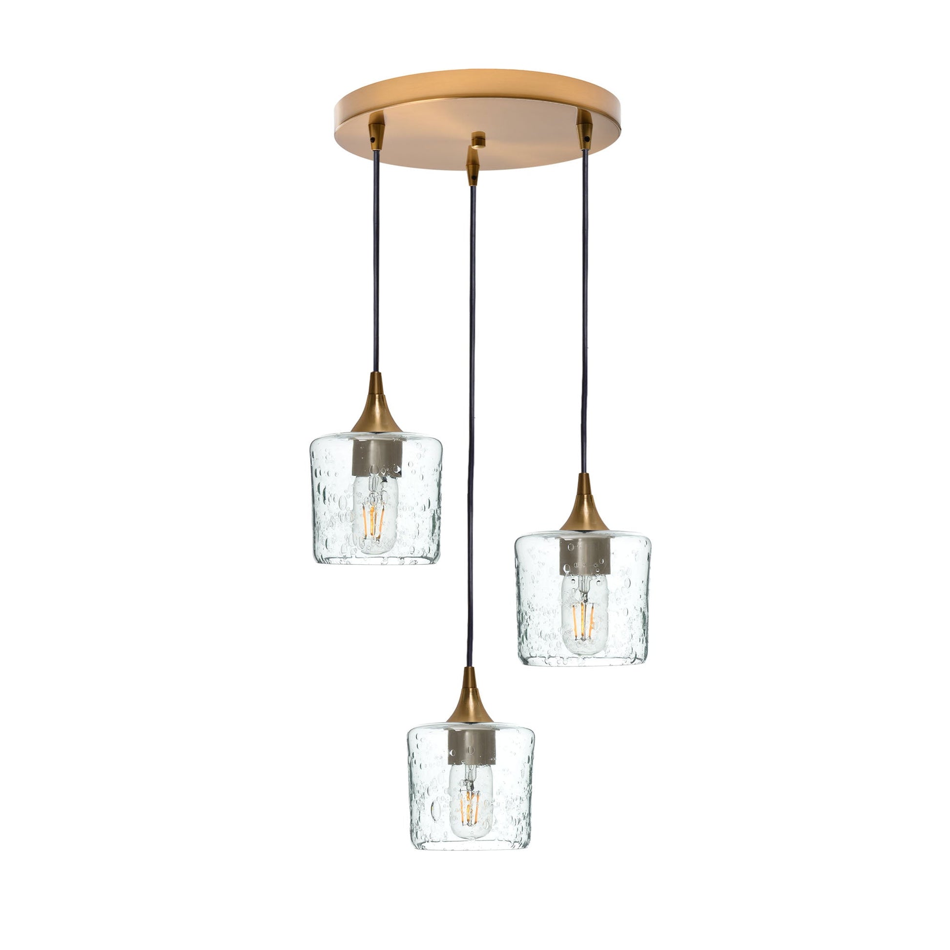 601 Lunar: 3 Pendant Cascade Chandelier-Glass-Bicycle Glass Co - Hotshop-Eco Clear-Polished Brass-Bicycle Glass Co