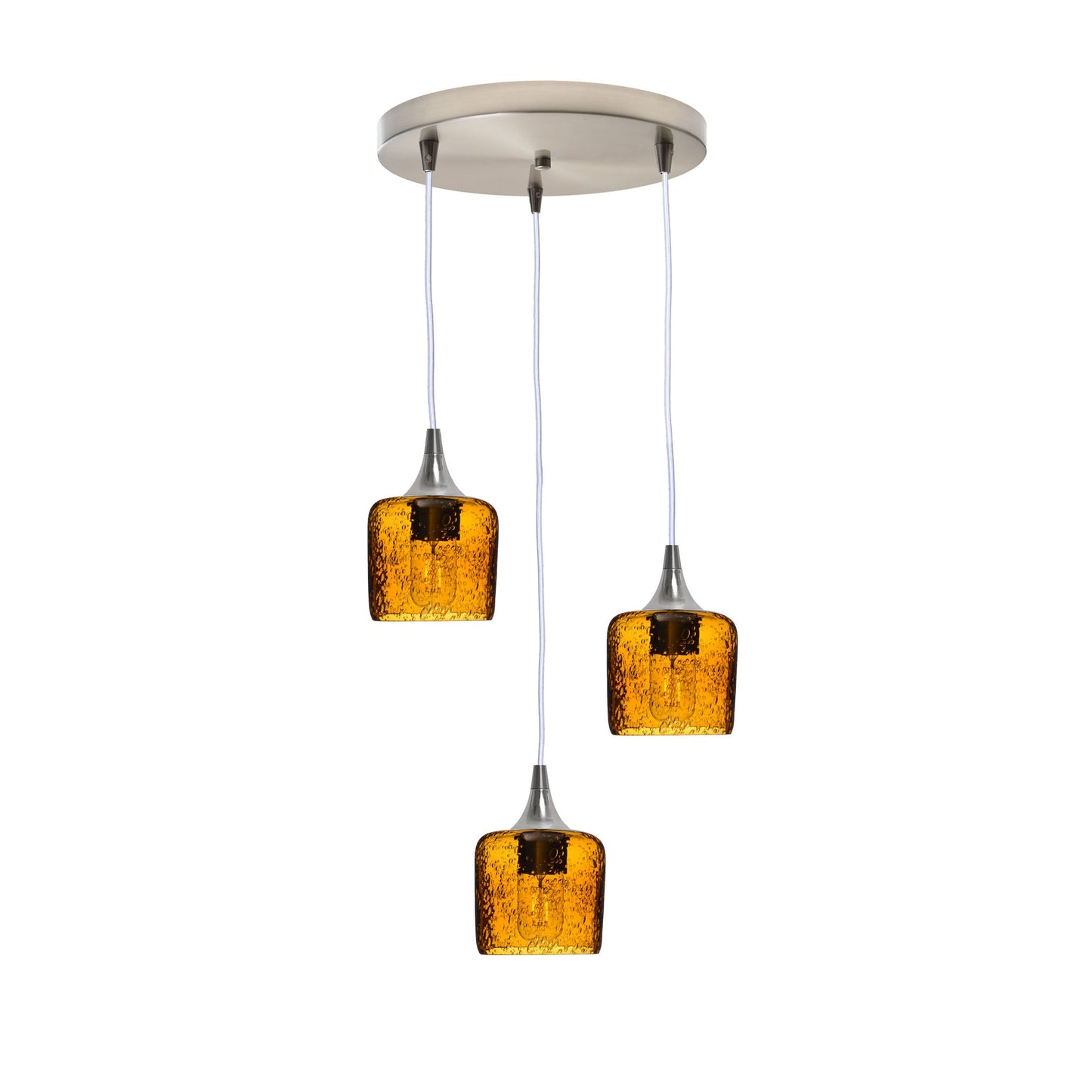 601 Lunar: 3 Pendant Cascade Chandelier-Glass-Bicycle Glass Co - Hotshop-Golden Amber-Brushed Nickel-Bicycle Glass Co