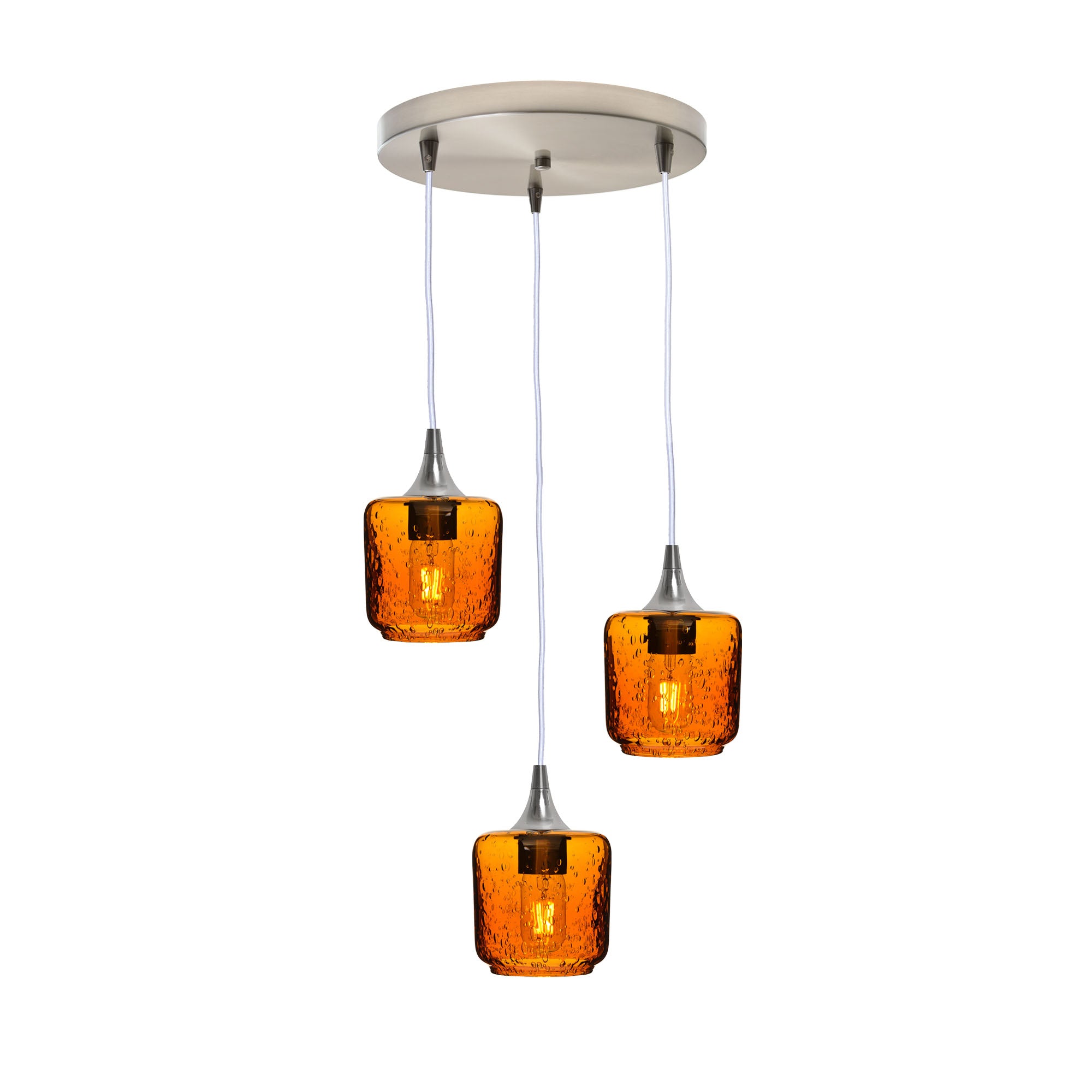 601 Lunar: 3 Pendant Cascade Chandelier-Glass-Bicycle Glass Co - Hotshop-Golden Amber-Brushed Nickel-Bicycle Glass Co