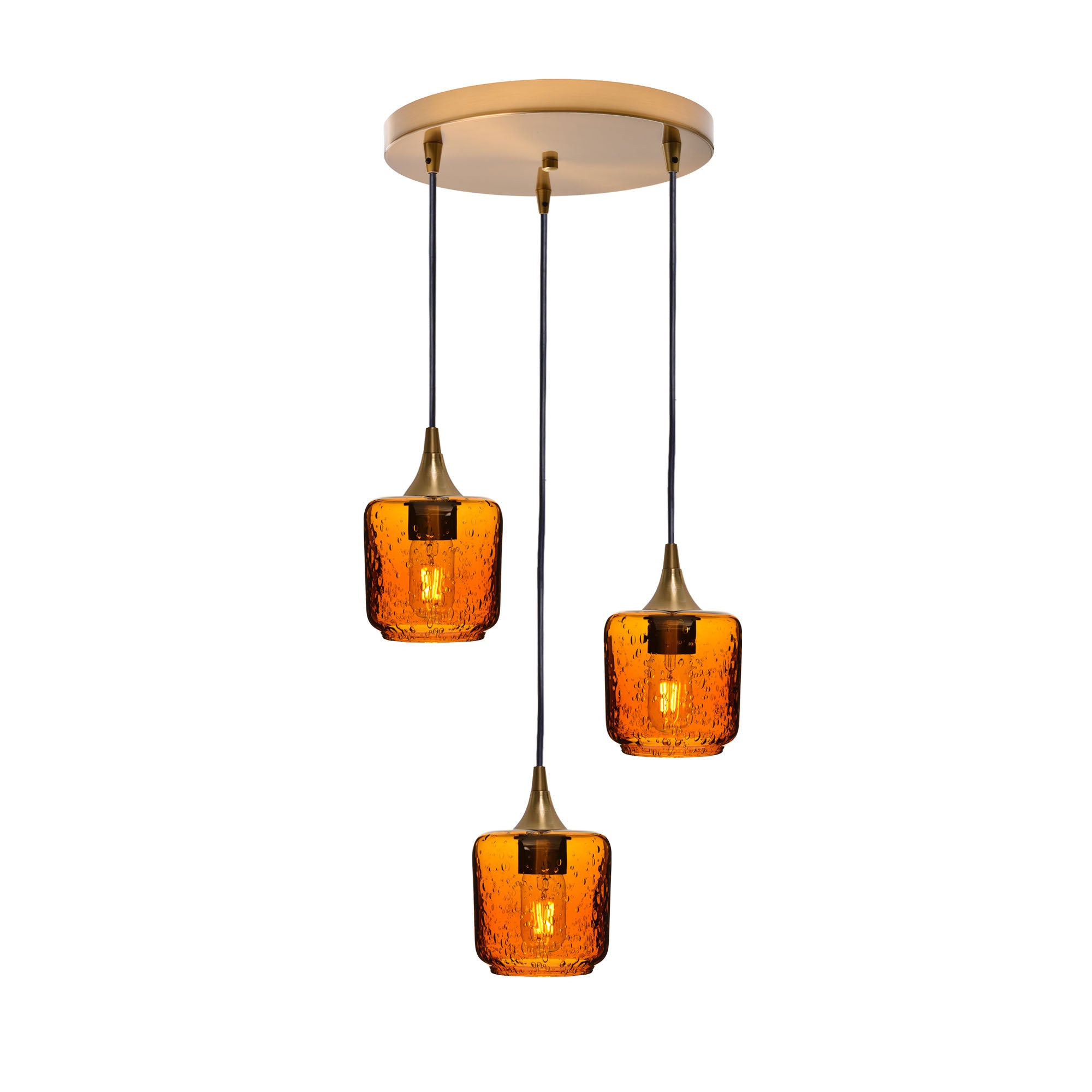 601 Lunar: 3 Pendant Cascade Chandelier-Glass-Bicycle Glass Co - Hotshop-Golden Amber-Polished Brass-Bicycle Glass Co